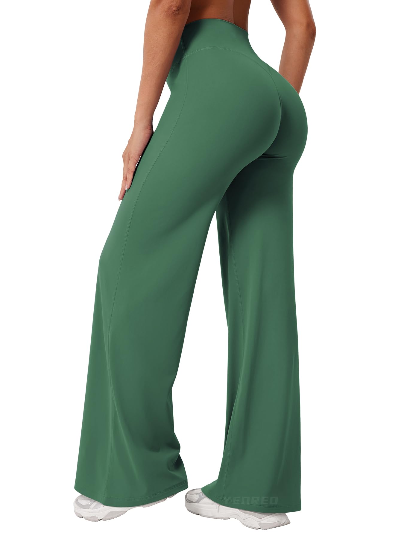 YEOREO Workout Leggings Womens No Front Seam Straight Leggings 31.5" High Waist Buttery Eddiy Gym Yoga Pants Dark Green L