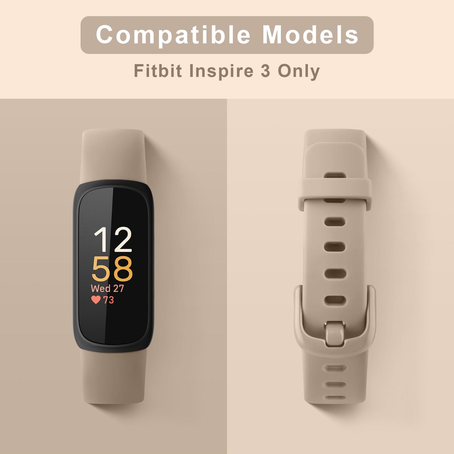 Vancle 4 Pack Bands Compatible with Fitbit Inspire 3 Bands for Women Men, Sport Silicone Adjustable Replacement Straps for Fitbit Inspire 3 Fitness Tracke (Milk Tea/Smoke Purple/Starlight/Pine Green)