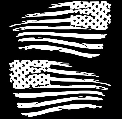 Tattered American Flag Decal - 7x4.2 inch Distressed USA Vinyl Sticker (White)