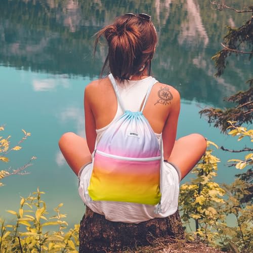 Drawstring Backpack - Lightweight Gym Sackpack - Rainbow