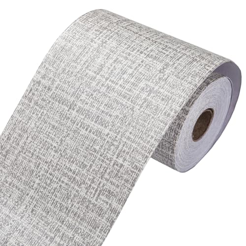15M Gray Linen Border Wall Decor Peel & Stick Removable PVC Waterproof Bathroom Mirror Frame Border Kitchen Sticker Trim 49 ft x 4"