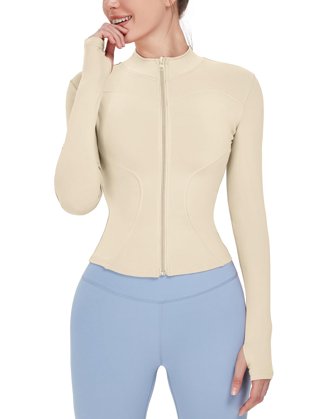 Locachy Women's Lightweight Stretchy Workout Full Zip Running Track Jacket with Thumb Holes