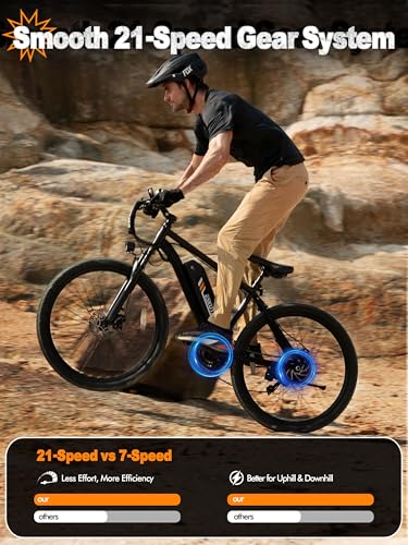 M200 Electric Mountain Bike - 21-Speed, 1200W Motor, Black - 48V 10.4Ah