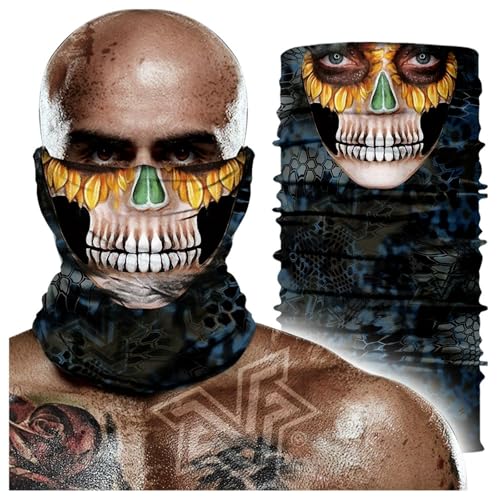 Skull Print Neck Gaiter Face Mask - Yellow Face