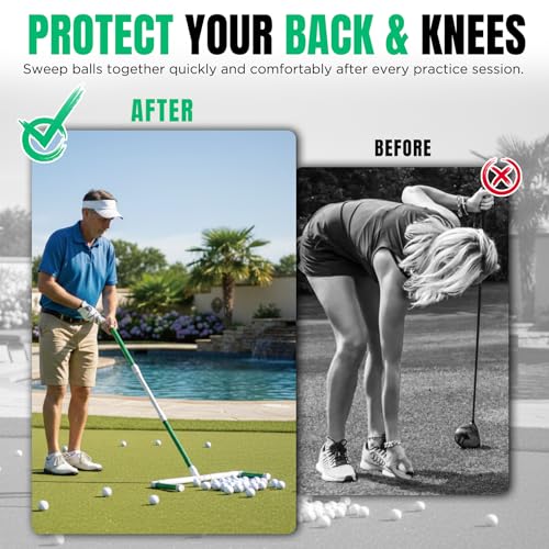 DURARANGE Portable Golf Ball Sweeper with Interchangeable Heads, Self-Standing Tool