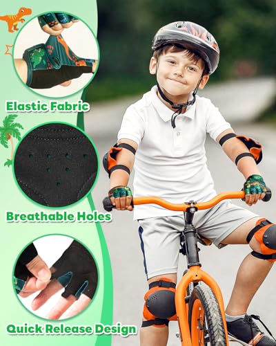 Kids Fingerless Bike Gloves - Protective Padded Cycling Gloves - Green, Large