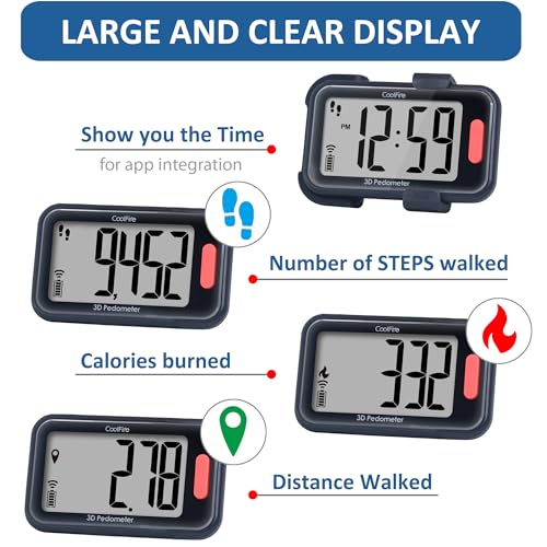 3D Clip-On Pedometer - Accurate Step Counter - Mat Black