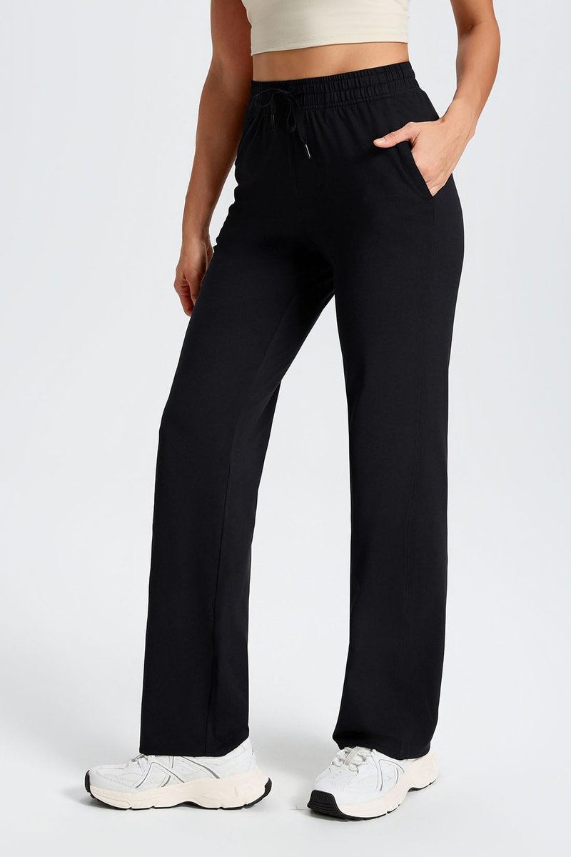Yogipace Petite Women's Ultra-Soft Lightweight Stretch Straight Leg Yoga Pants with Pockets Travel Casual Pants,27",Black,Size XL