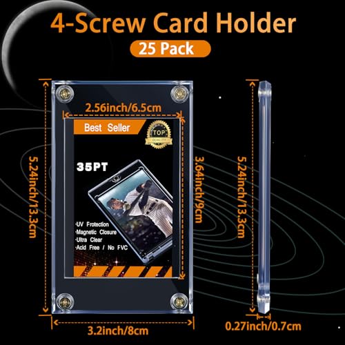 Jetec 25-Pack Acrylic Card Holders with Screws - Clear Trading Card Protectors (3.15 x 5.24 in) for Baseball/Football Cards