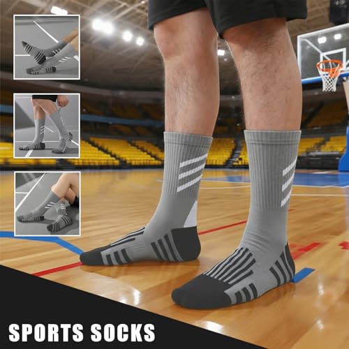 Compression Athletic Crew Socks - 3 Pairs, Gray