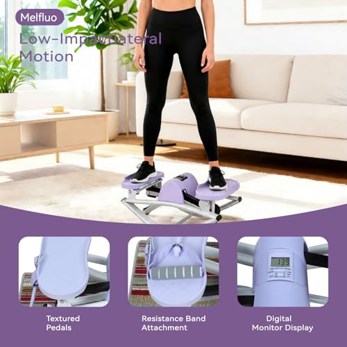 Ultra-Quiet Hydraulic Lateral Stepper with Resistance Bands - Purple