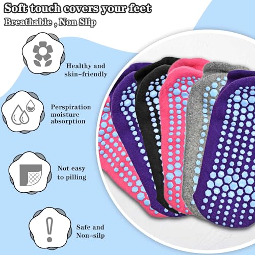 Non-Slip Pilates Socks with Grips for Women - 3 Pairs Multicolor (US 5-8)