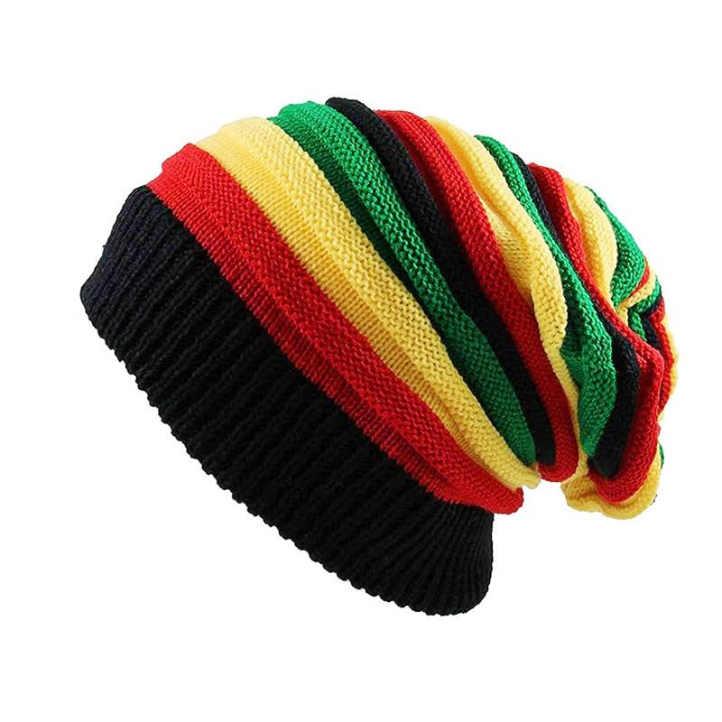 Women's Multi-Color Striped Jamaican Style Beanie - Comfortable Fit