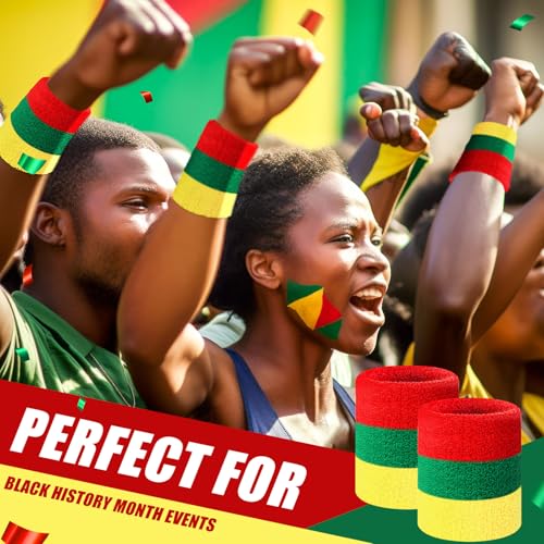 12 Pack Juneteenth Sweat Wristbands - Rasta Red, Yellow, Green