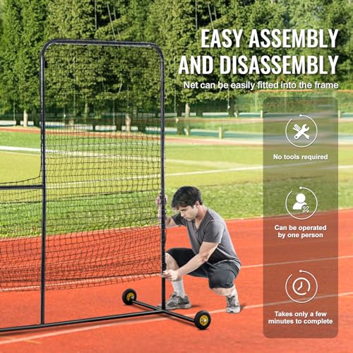 Baseball & Softball Batting Screen - 7x7 ft L-Shape with Wheels