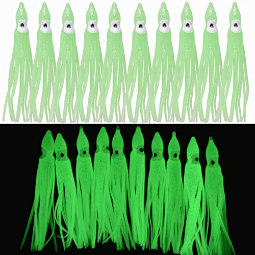 AGOOL 2.75inch Luminous Saltwater Squid Skirts 25pcs Soft Trolling Lures for Saltwater & Freshwater Fishing