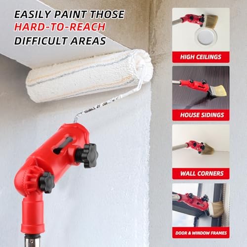 1 Pcs Multi-Angle Paint Brush Extender Tool,High Ceiling Paint Edger Tool,Adjustable Extension Pole Attachment Holder for Paint Brush,Roller, Scraper,Secure Handle Grip,Fits Walls, Trim & Corner