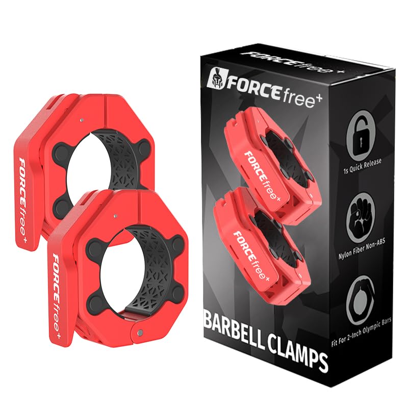 Forcefree+ No-Mag Red Quick Release Barbell Collars – Slim, Secure Fit for 2-Inch Olympic Bars
