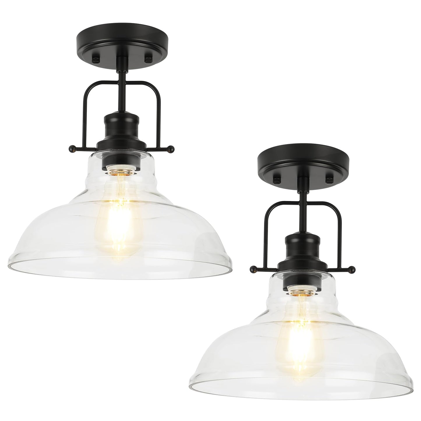 WILON 2 Pack 11'' Semi Flush Mount Ceiling Light Fixture with Clear Glass Shade Black Ceiling Light Modern Farmhouse Lighting Fixture Ceiling Lamp for Kitchen Hallway Dining Room Porch Foyer