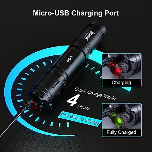Wuben L50 Rechargeable Tactical Flashlights, 1200 Lumens, IP68 Waterproof, 5 Modes for Emergency, Rescue, Inspection, Hunting