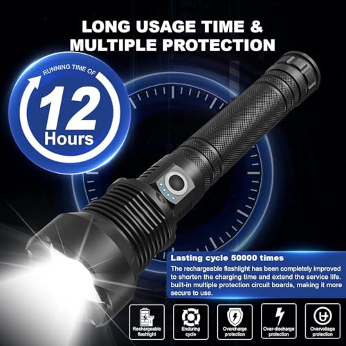 Rechargeable 990,000 Lumen LED Flashlight with 3 Modes, Waterproof, USB-C Rechargeable