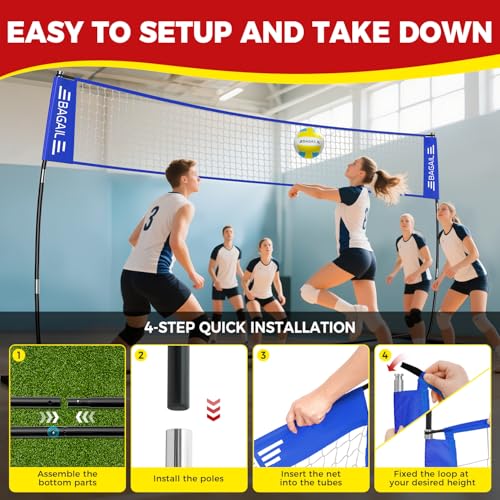 12ft Portable Volleyball Net - Adjustable Height, Freestanding, Blue