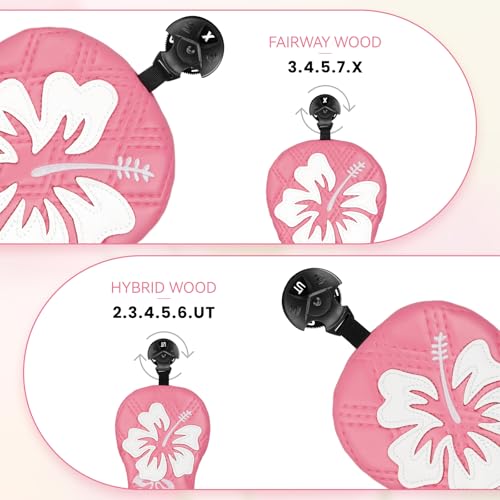 Pink Golf Club Head Covers 4 Pack Set with Hibiscus Flowers for Women - Mytag
