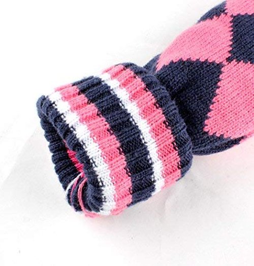 Craftsman Golf Knit Pom Pom 3pcs Headcover Set Vintange Sock Covers for Driver and Woods (Navy Argyle Pink White)