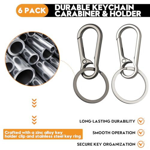 Durable Keychain Clip Set - 6 Pack Key Ring Holders