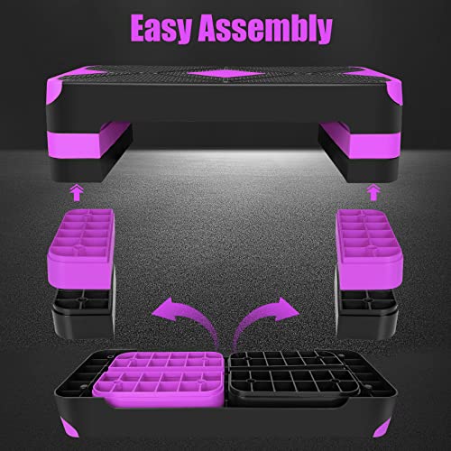 Adjustable Aerobic Stepper Fitness Platform - 3 Heights, Purple