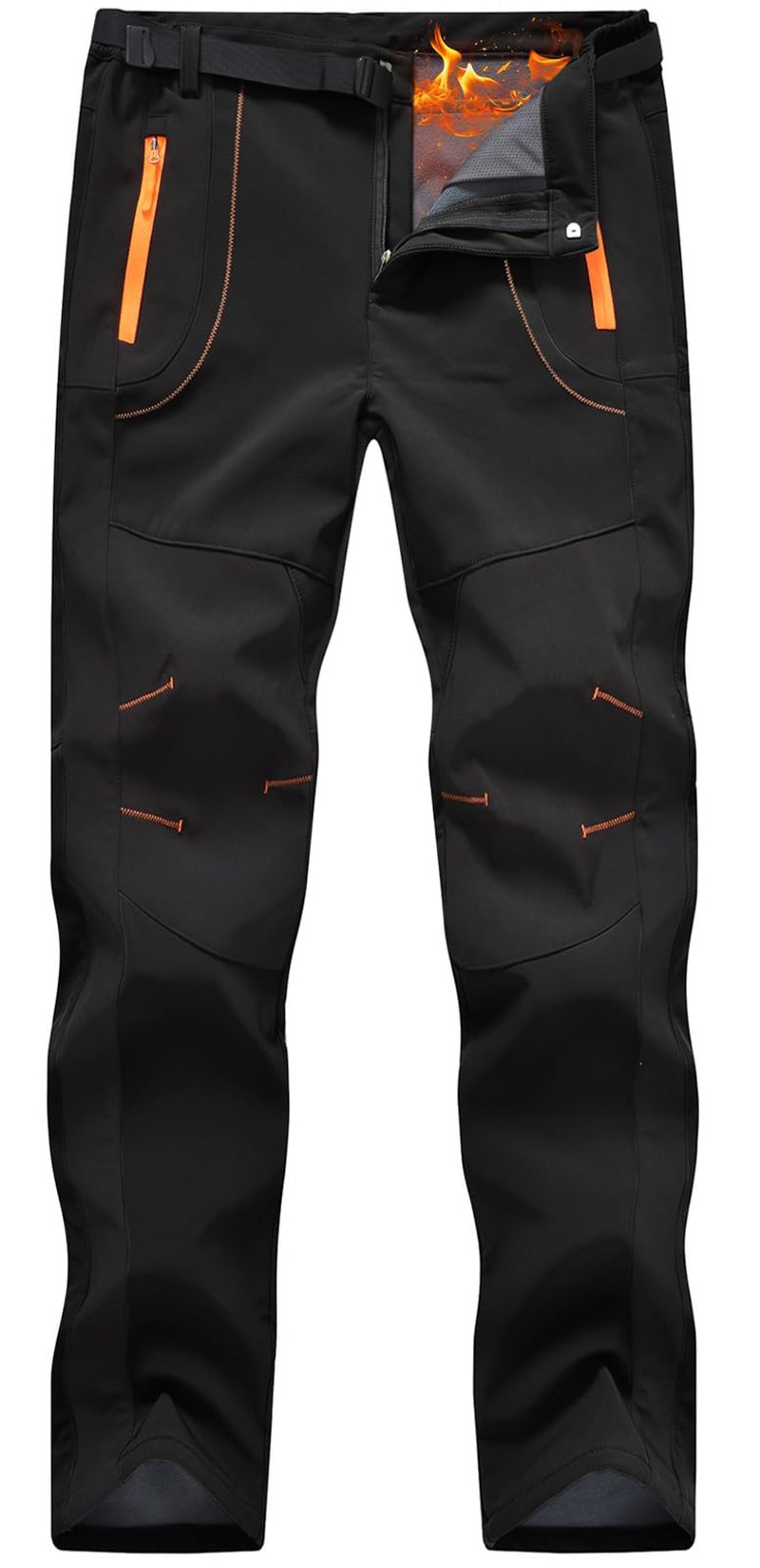 Rdruko Men's Snow Ski Pants Waterproof Insulated Winter Fleece Lined Hiking Snowboard Pants with Belt(Black,US 3XL)