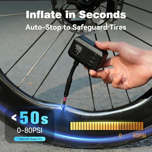Portable Electric Bike Pump 120 PSI with Digital Gauge for Presta & Schrader Valves