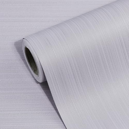 Grasscloth Peel and Stick Wallpaper Textured Fabric Contact Paper Faux Linen Self-Adhesive Waterproof Vinyl Wall Paper for Cabinet, Shelf Linen, Bathroom, Bedroom Silver Grey 15.7"x118"
