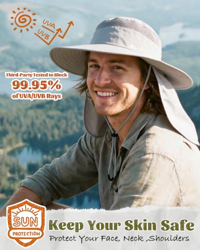 Camptrace One Size Grey Wide Brim UV Sun Hat with Neck Flap for Men & Women