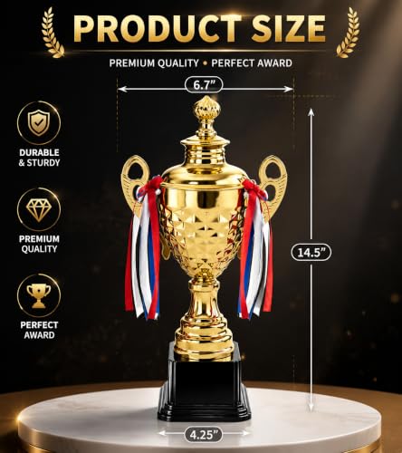 Large Gold Trophy Cup - 14.5" Award for Sports & Tournaments