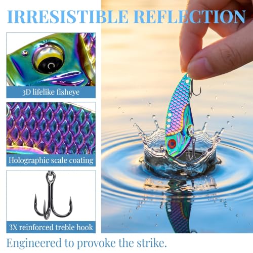 Nclongshengsheng Holographic Rainbow Metal Fishing Spoons 5 Pack - Saltwater & Freshwater Blade Baits with Storage Box