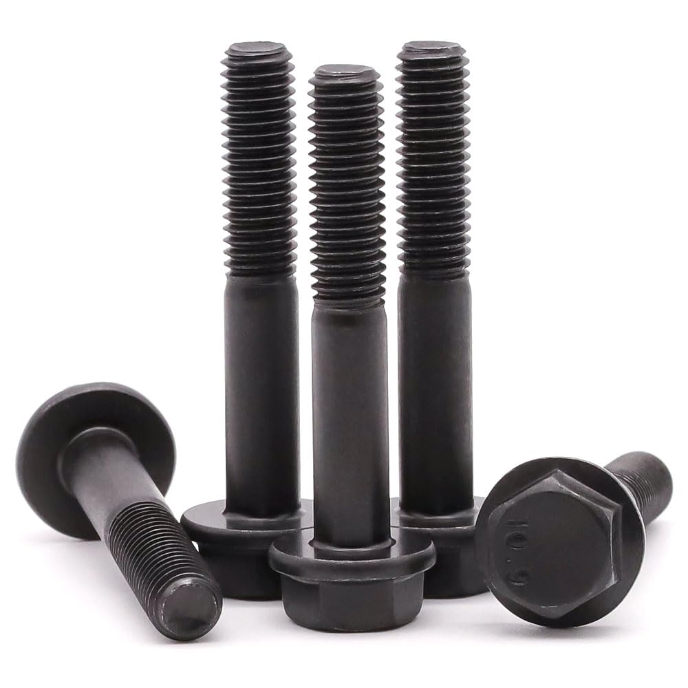 M12-1.75 x 80mm (4 Pack) Flanged Hex Head Bolts, Hexagon Flange Screws, Black Oxide Finish, 10.9 Grade Alloy Steel, Motocycle Car Bolts Replacements, Partial Thread
