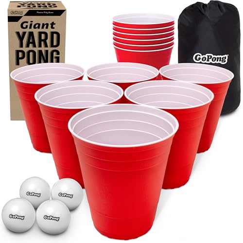 Giant Yard Pong Game Set - 12 Durable Cups & 4 Balls