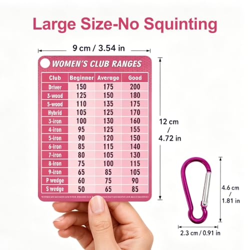 Women's Golf Club Range Chart Card - Pink, Large Print Guide