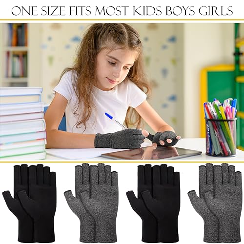 Kids Compression Gloves 4 Pairs, Fingerless Hand Support for Ages 8-15