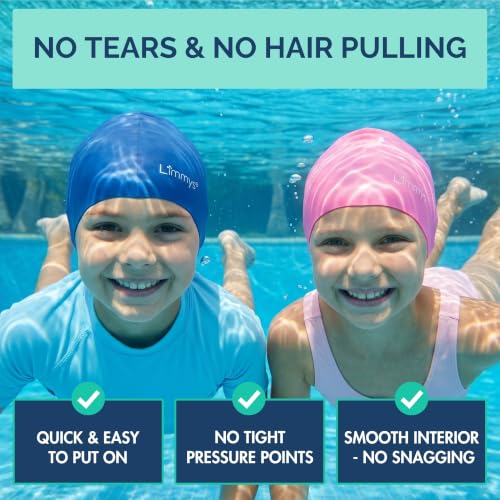 Kids Silicone Swim Cap - Non-Slip, Soft Stretch, Ear Seal - Light Blue