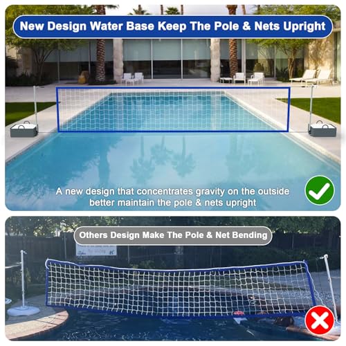 Solar-Powered Pool Volleyball Net Set with LED Lights - Adjustable 15-32FT