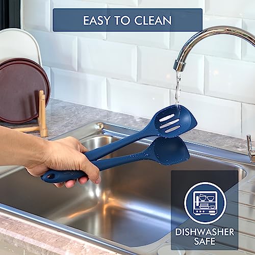 Silicone Cooking Spoon Set - 12.5 Inch Blue, Heat Resistant
