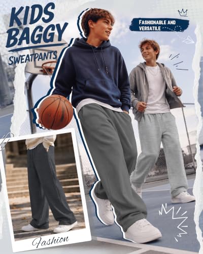 YooAurvox Boys Wide Leg Sweatpants 14-16 Years Black & Gray - Casual Athletic Pants for Active Kids