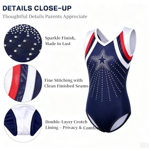 Girls Gymnastics Leotard Sparkly Dancewear for Tumbling & Ballet 7-8Y Navy Stars