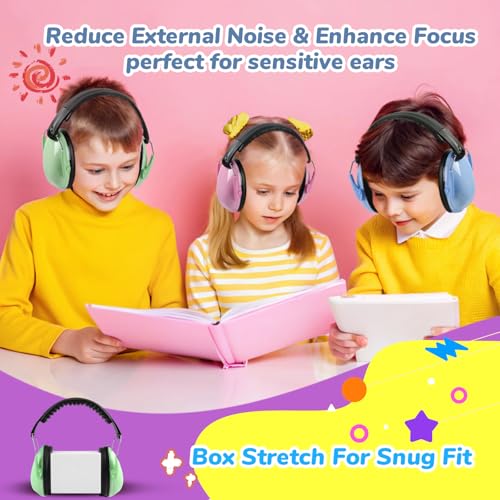 MelonArt Kids Ear Protection Earmuffs 3 Pack Noise Cancelling Headphones for Kids 27dB Toddler Soundproof Headphones Noise Reduction for Autism Sensory Shooting (Blue & Pink & Green)