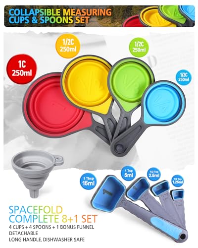Collapsible Measuring Cups and Spoons Set with Funnel, 9-Piece,