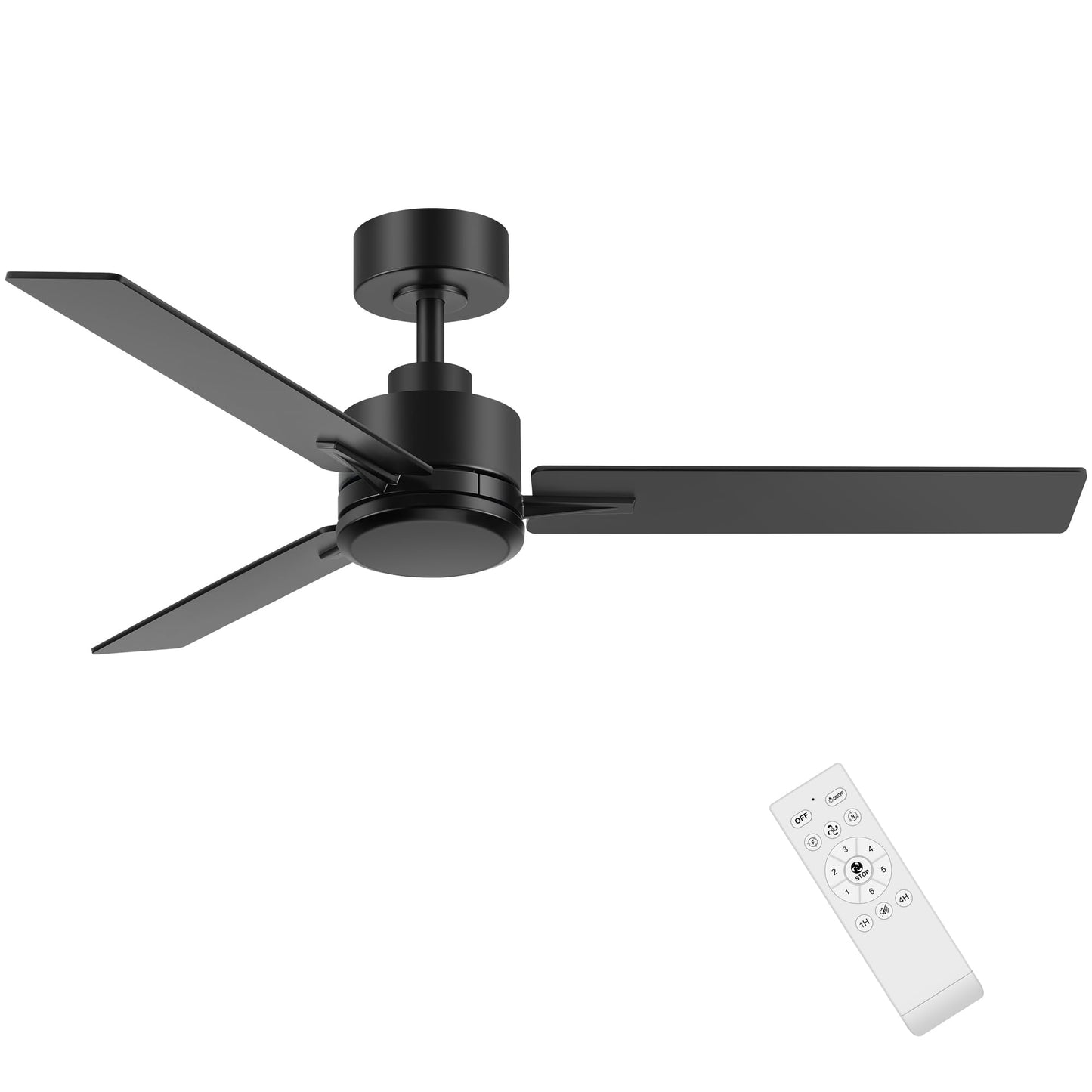 Breezary 48 Inch Industrial Ceiling Fans without Lights Remote Control, 6-Speed, Reversible DC Motor, 3 Blades, Modern Indoor/Outdoor Ceiling Fan No Light for Patio Home Office, Black