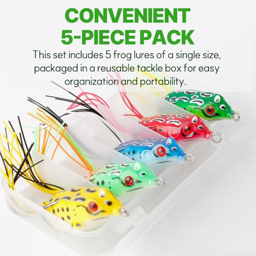 Topwater Frog Lures for Bass 5 Pack Soft Hollow Body Baits