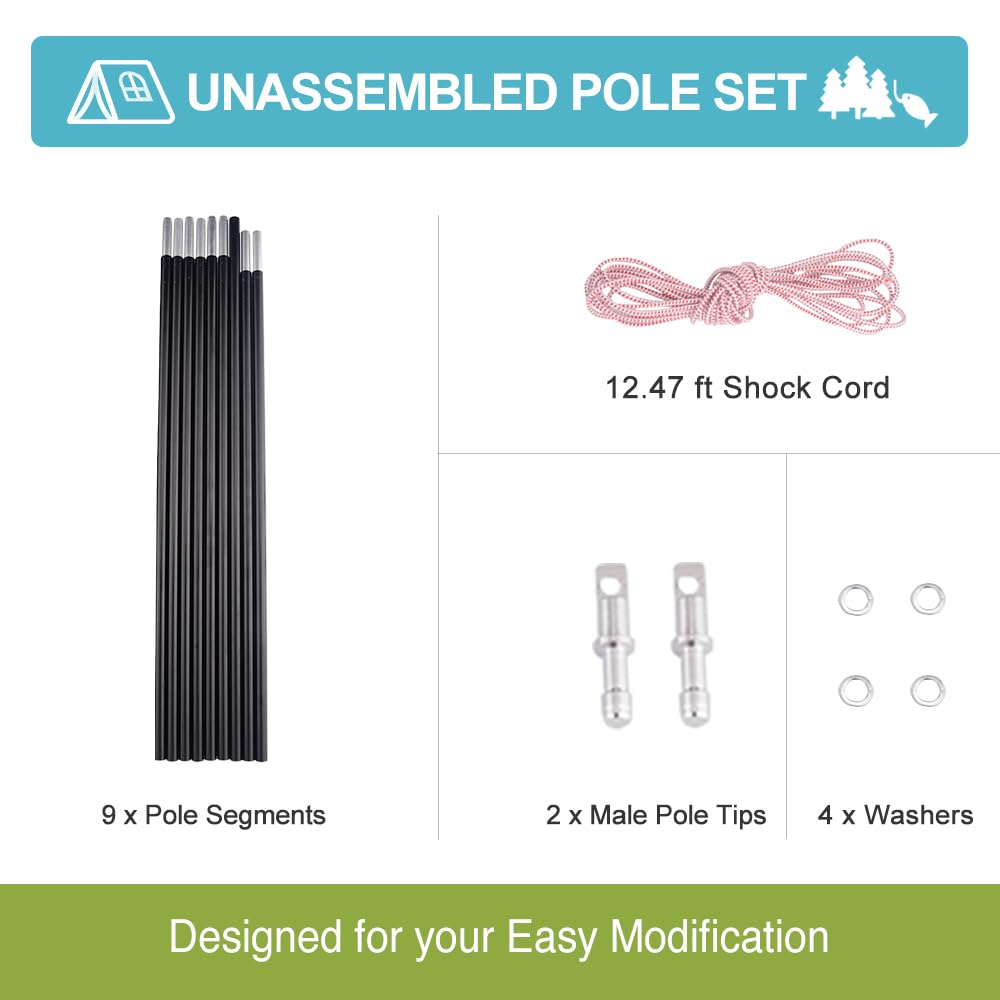 Tentilt Unassembled Tent Poles Replacement 14' 7" 8.5mm, Female and Male End Tent Compatible, Aluminum Tent Pole Repair Kit, Dia. 0.33" 1 Pack
